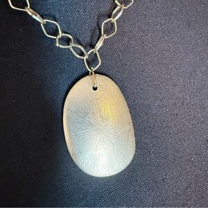 Soft Gold Tone Necklace with Large Brushed Radiating Strokes Pendant